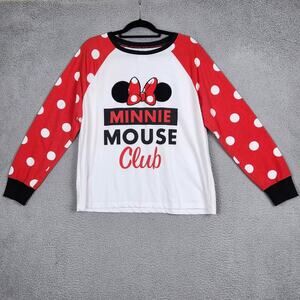 Disney Top Womens XL Red White Minnie Mouse Club Raglan Long Sleeve Polka Dot